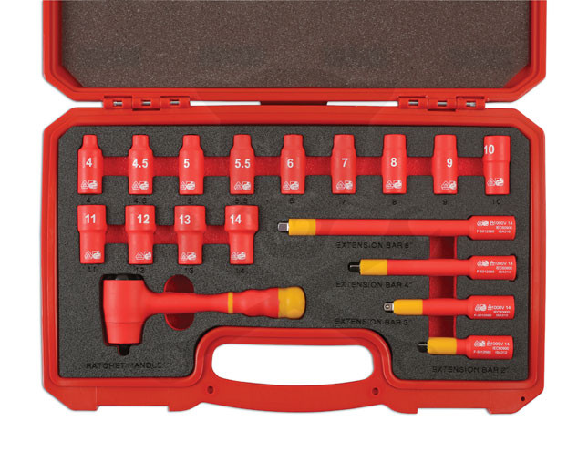 Dugókulcs készlet VDE 1000 V Szigetelt/Hibrid szerszám készlet1/4" 18 db-os