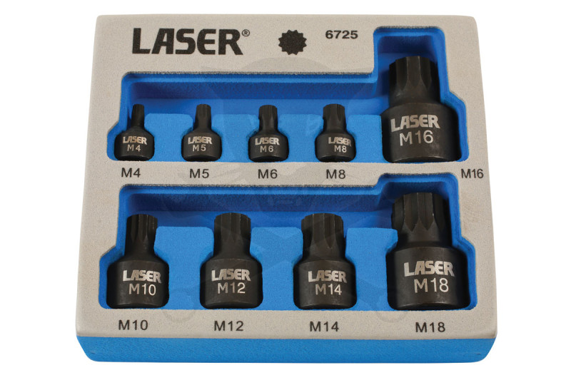 Rátűzőkulcs, gépi XZN (spline) M4-M18 9 db-os - extra alacsony