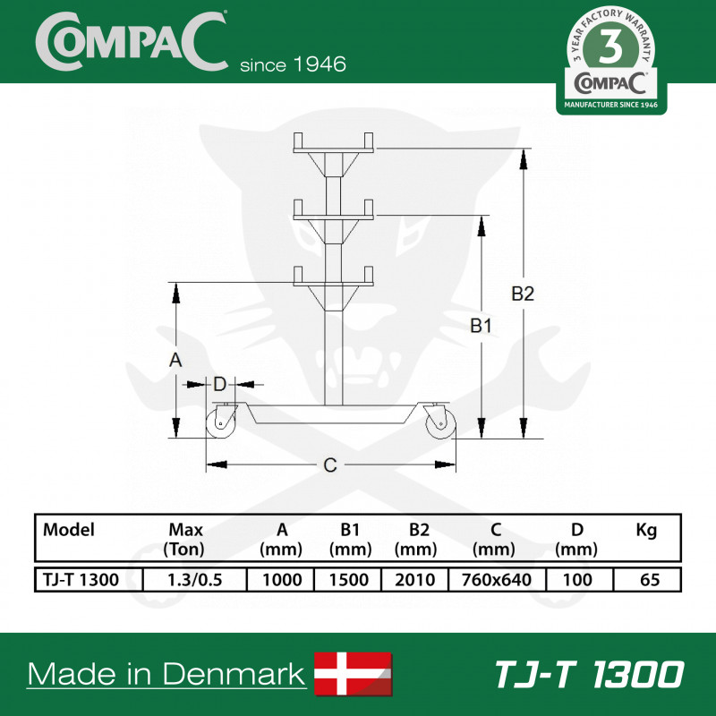 Váltótartó emelő hidraulikus 1,3 t - dupla teleszkópos: 1000-2010 mm