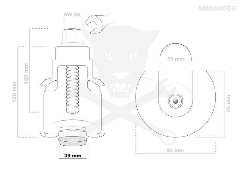 Gömbcsukló lehúzó teherautókhoz D39 mm - erősített