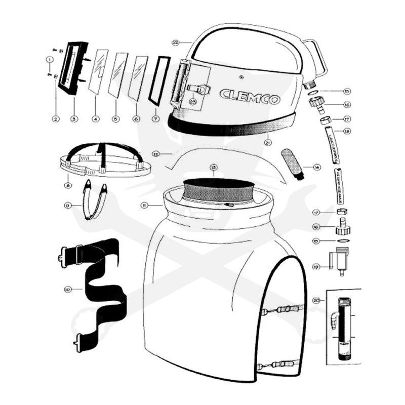 Homokfúvó géphez védősisak Apollo 100 tartozék 11. Fejkosár készlet Clemco