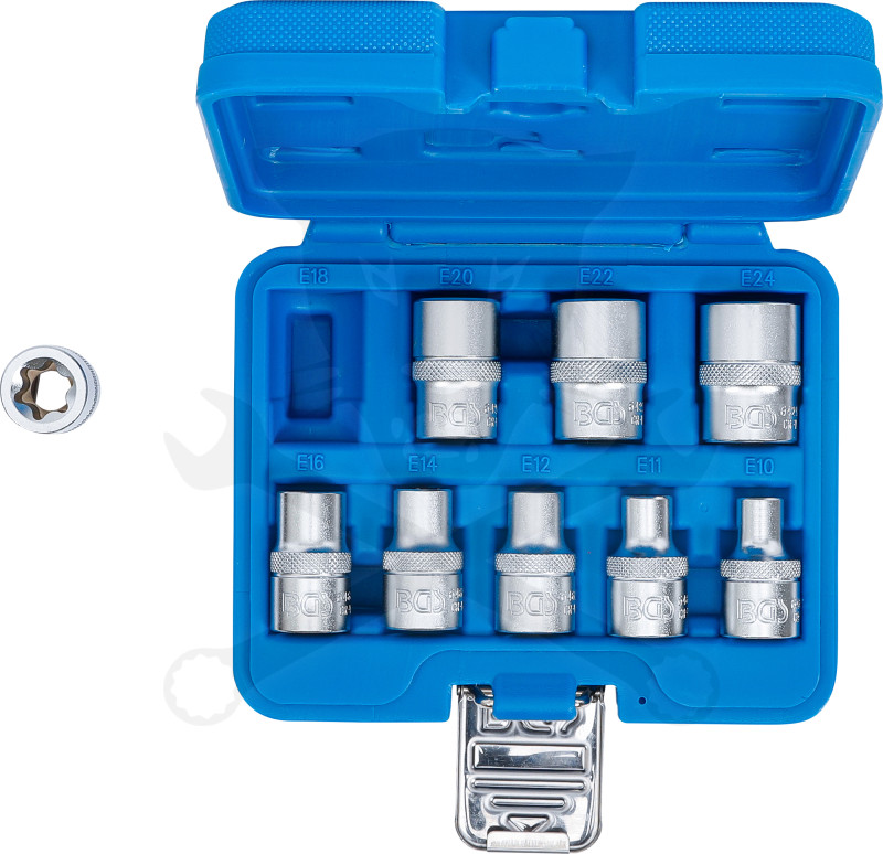 Dugókulcs - crowafej készlet 1/2" belső torx E10-E24 normál h. 9 db-os BGS