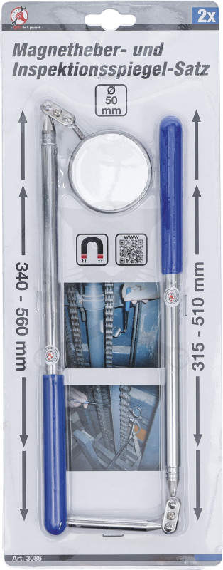 Tükör 50 mm teleszkópos max. 412 mm + mágneses felszedő 2 db-os készlet