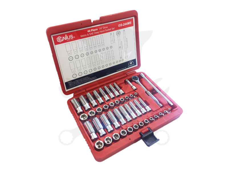 Dugókulcs készlet 1/4" 6 lap metrikus+COLOS rövid+hosszú 44 db Genius