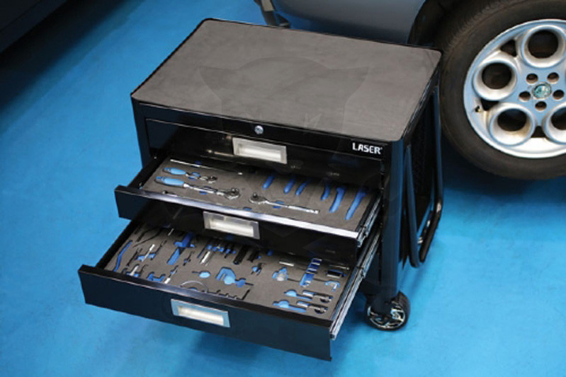 Szerszámos kocsi 4 fiókos gurulós + becsukható húzófogantyú - Laser