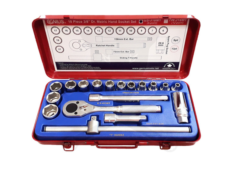 Dugókulcs készlet 3/8" 6 lap 6-21 mm 18 db-os Genius