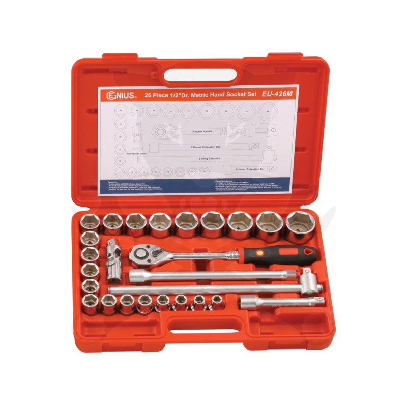 Dugókulcs készlet 1/2" 6 lap 10-34 mm 26 db-os Genius