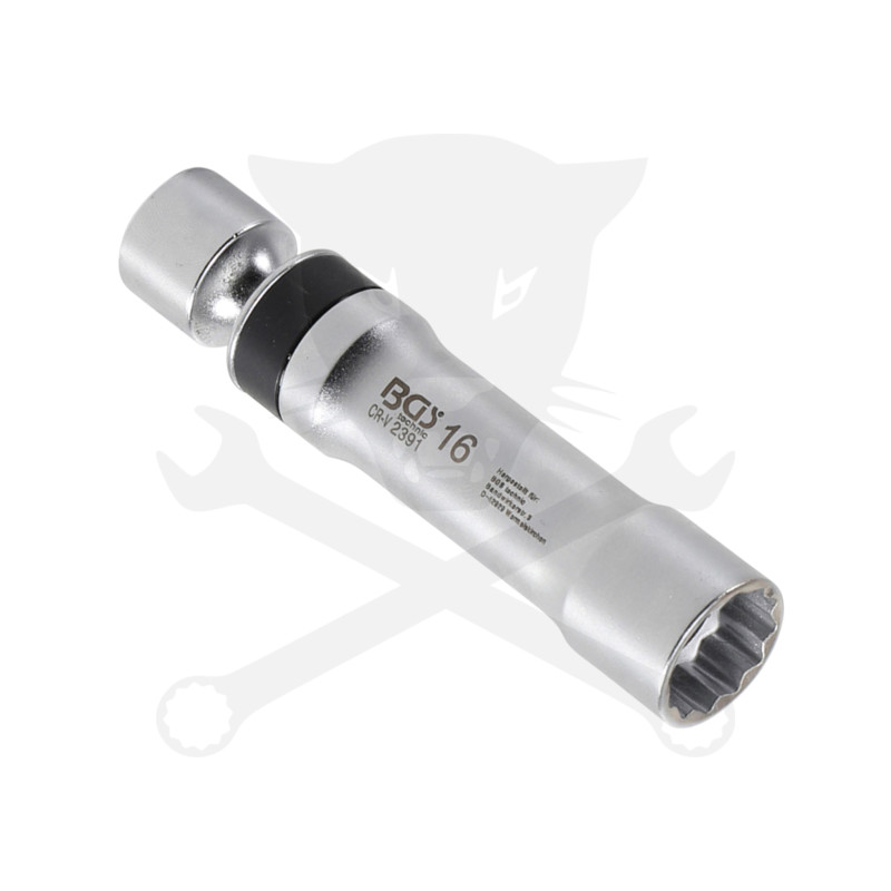 Gyertyakulcs 16 mm 3/8" - csuklós kivitel - rugós megfogás, hosszított