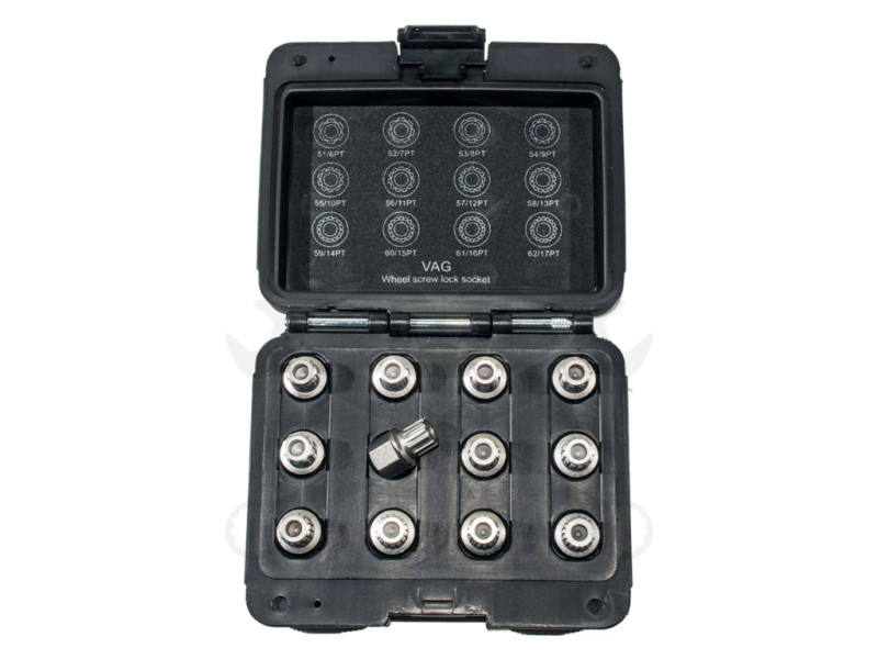 Kerékőr/anyacsavar kulcs készlet VAG lyukas Ribe típusú gyári 12 db-os