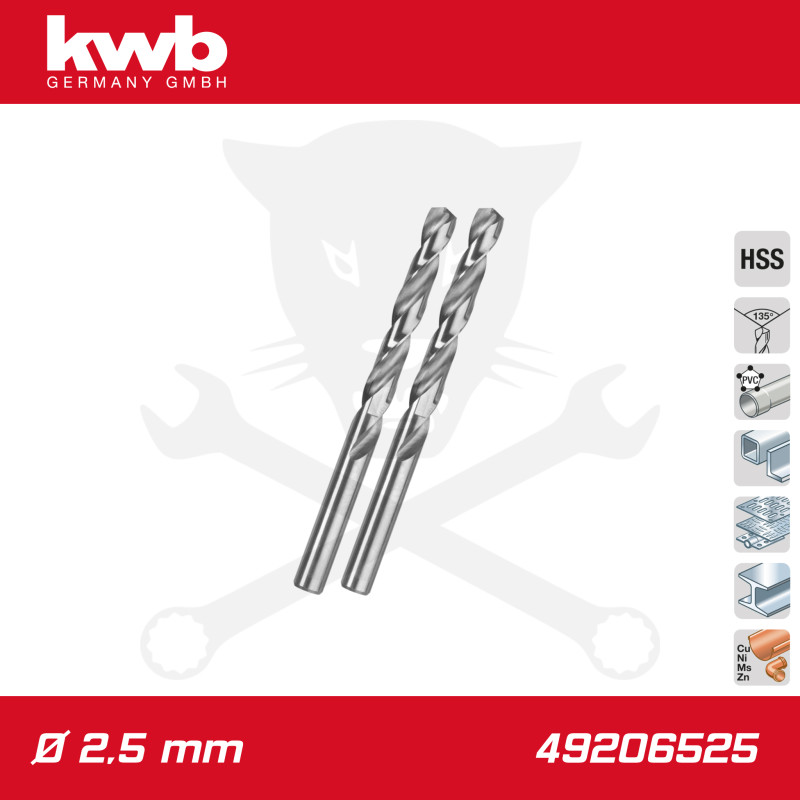 Csigafúró 2,5 mm HSS-G DIN 338 Silver Star, profi 2 db-os - KWB