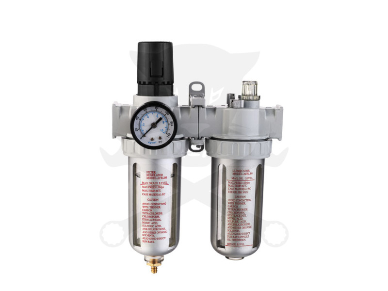 Levegőelőkészítő egység szűrő+szabályzó+olajzó+óra 1/2"-os