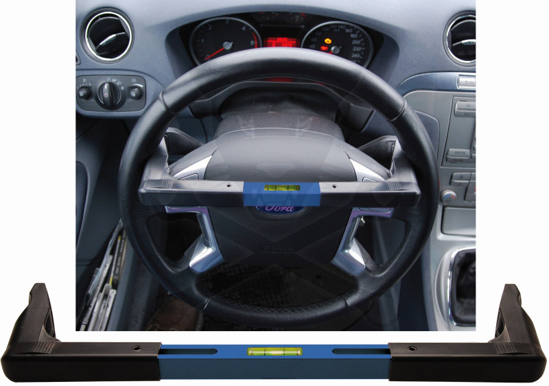 Futómű állításhoz kormánykerék vízszintbe állító speciális vízmérték