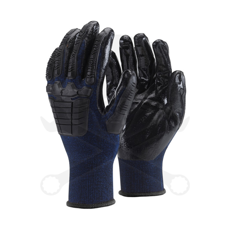 Kesztyű - szerelőkesztyű - Kék Nitril mártott, protektoros 11/XXL