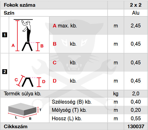 Fellépő ALU lépcsőfokos két oldalon járható gurulós 2x2 - ROLLY