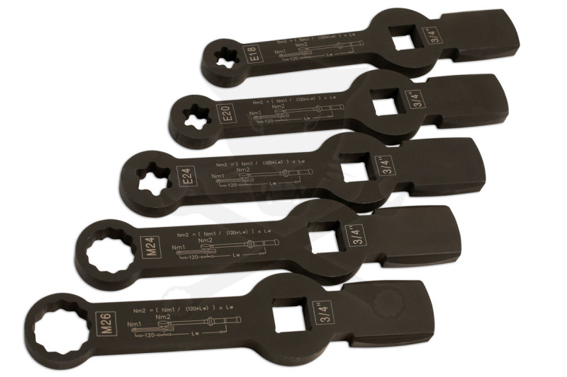 Féknyeregkulcs készlet -TEHER- üthető 5 db-os E18-E20-E24 + M24-M26 3/4"