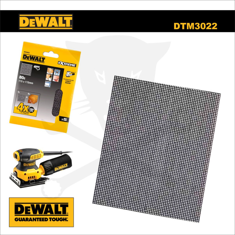 Csiszolólap, hálós 115 x 115 mm - Szemcse: 80G - 5 db DeWalt