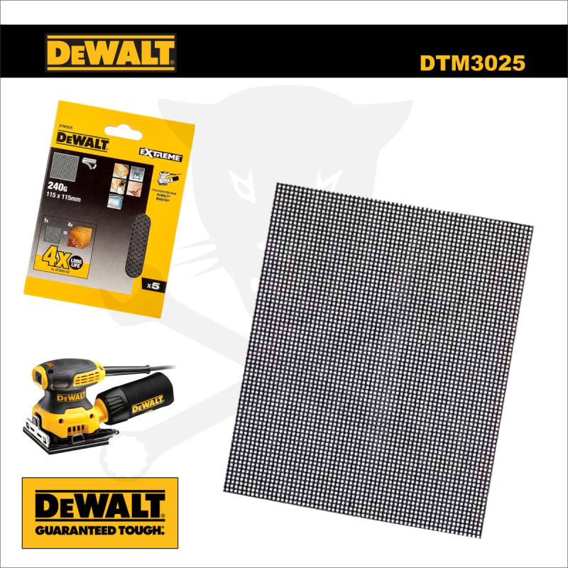 Csiszolólap, hálós 115 x 115 mm - Szemcse: 240G - 5 db DeWalt