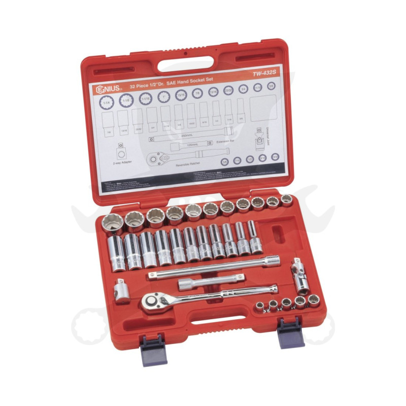 Dugókulcs készlet 1/2" 12 szögű COLOS rövid + hosszú 32 db-os Genius