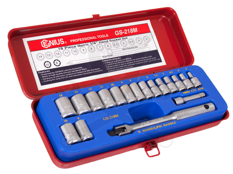 Dugókulcs készlet 1/4" 6 és 8 lap metrikus 18 db-os Genius