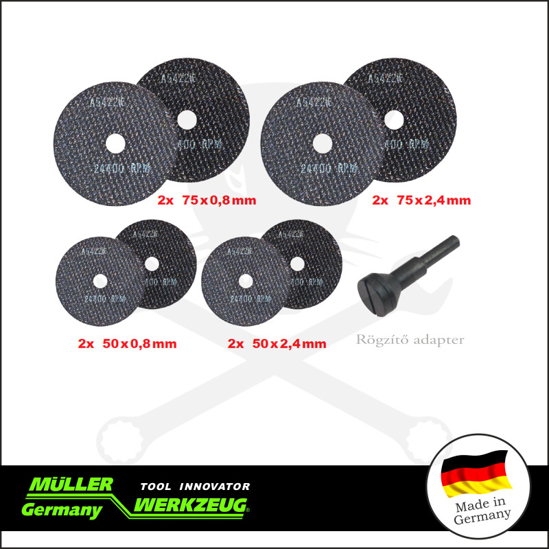 Vágókorong készlet 10 mm Mini korong + adapter 9 db-os - MÜLLER