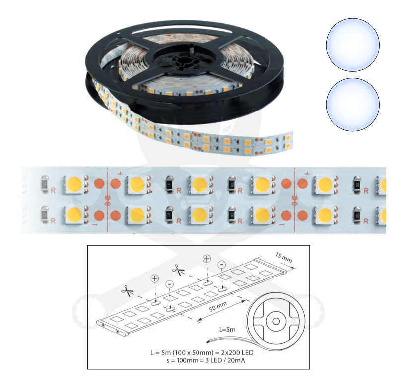 Szalag LED 5050 beltéri 2x60 db/m - 6500K - ELMARK