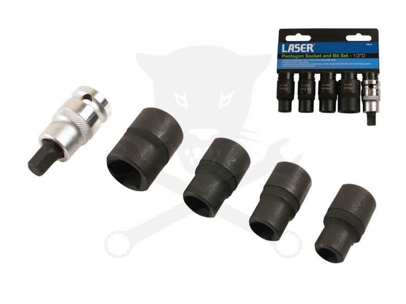 Dugókulcs készlet 1/2" 5 db-os 10-19 mm 10 x55 mm Pentagon 5-lapú - Laser