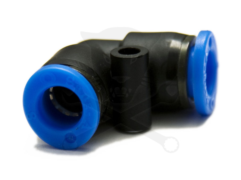 Levegős csatlakozó műanyag csőhöz, 90° könyök 14 mm