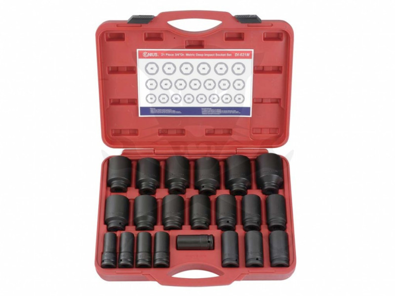 Légkulcsfej készlet 3/4" 21 db-os - 6 lapú hosszú - Genius