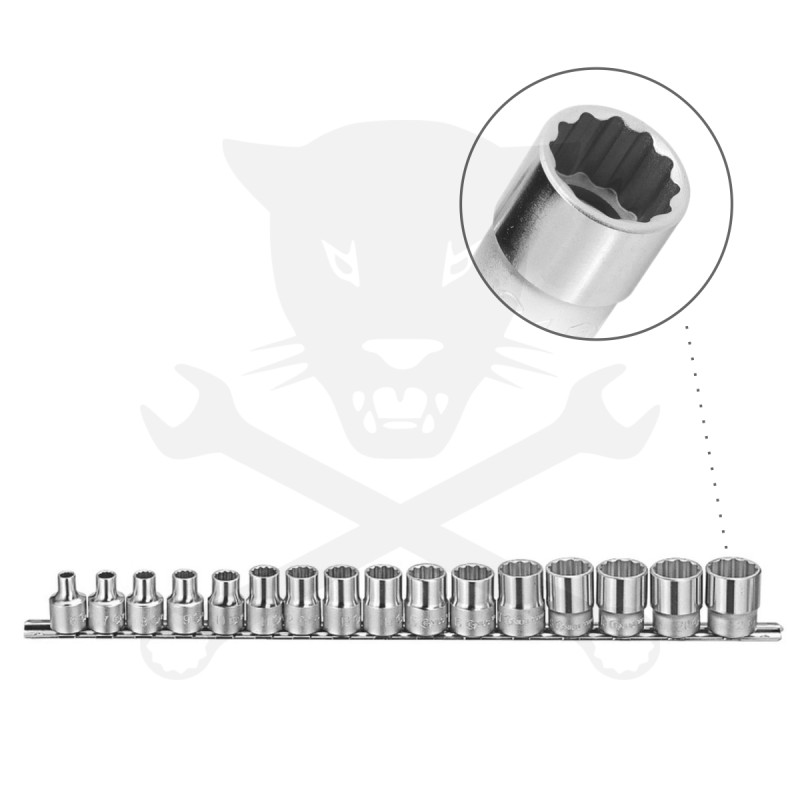 Dugókulcs - crowafej készlet 3/8" 12 szögű rövid 6-21 mm 16 db-os Genius