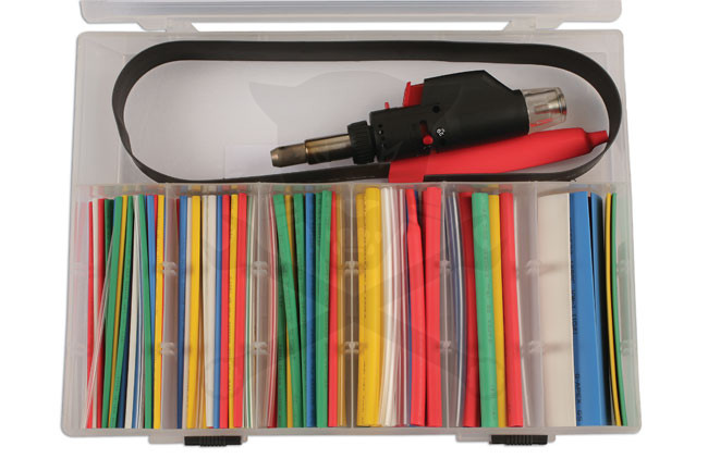 Zsugorcső készlet - színes 162 db-os + gázos zsugorpisztoly készlet