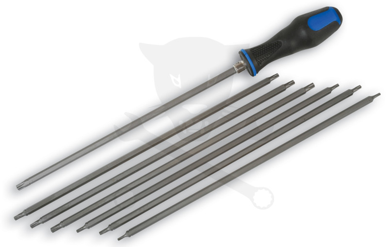Csavarhúzó készlet extra hosszú 6 szögű Torx + 5 szögű furatos Torx 14:1