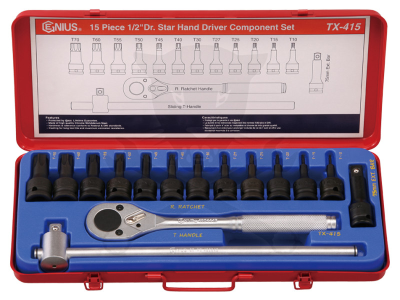 Torx készlet 1/2" 15 db-os Genius