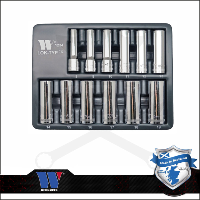 Lok-Typ Dugókulcs készlet 3/8" 12 db-os spec. 6 lap hosszú 8-19 mm -Welzh