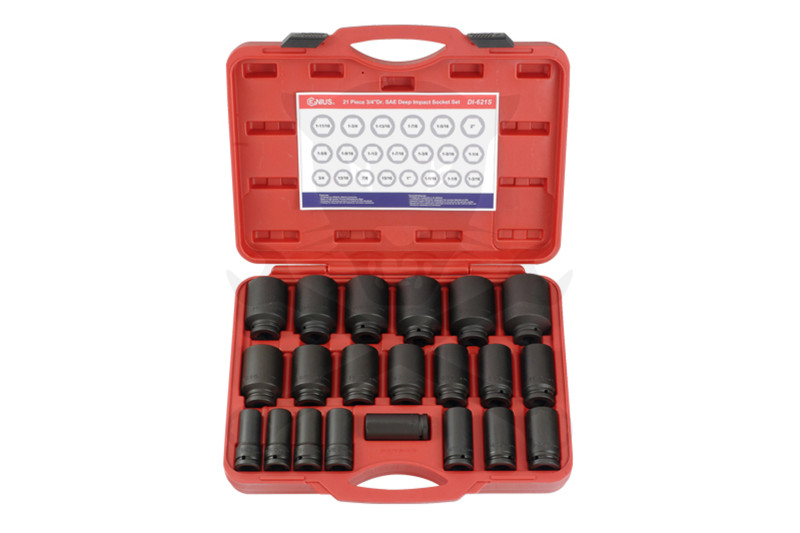 Légkulcsfej készlet 3/4" 21 db-os COLOS 3/4" - 2" 6 lapú hosszú - Genius