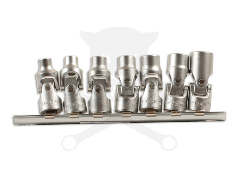 Dugókulcs - crowafej készlet 1/4" 6 lapú CSUKLÓS 7 db-os 5-10 mm -TS20