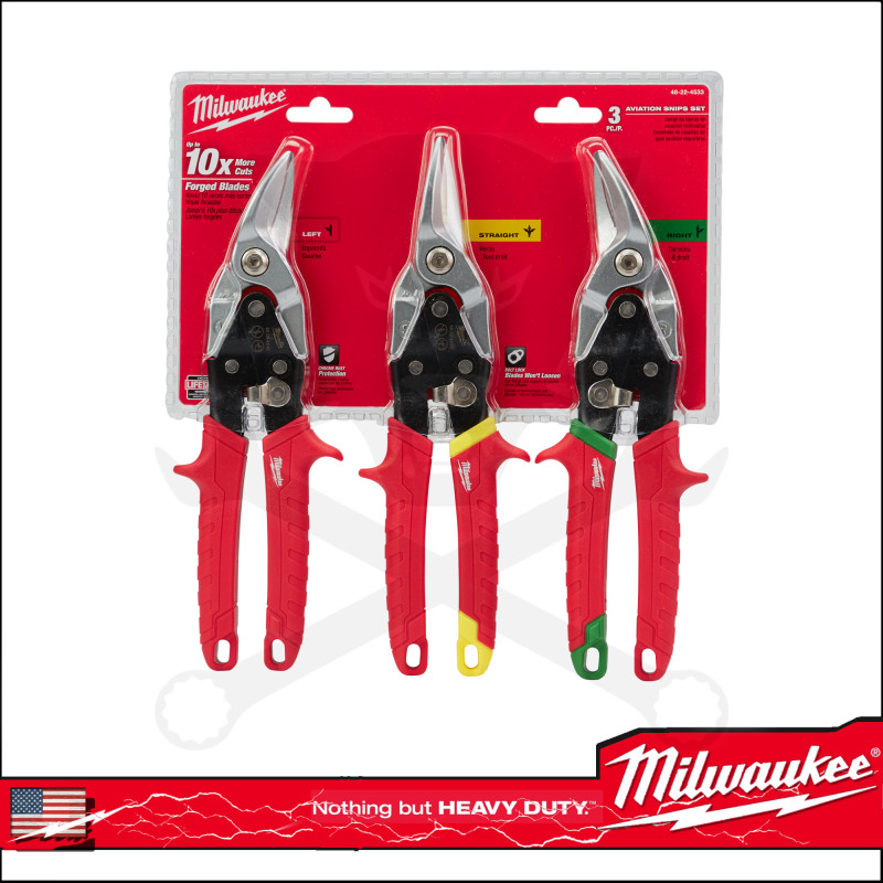 Lemezvágó olló, szinkódolt bal-jobb-egyenes 3db készlet - Milwau