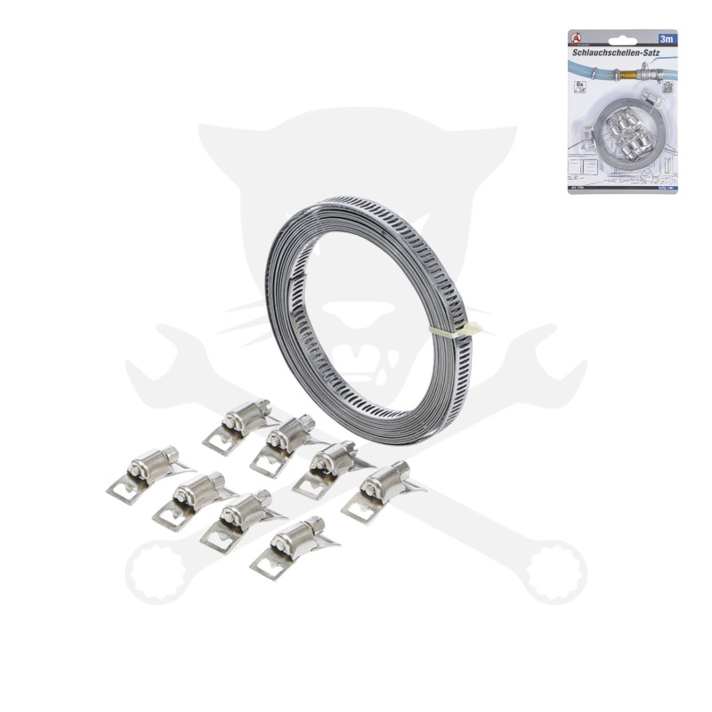 Csőbilincs szalag, végtelenített 8 mm x 3 méter + szorítók