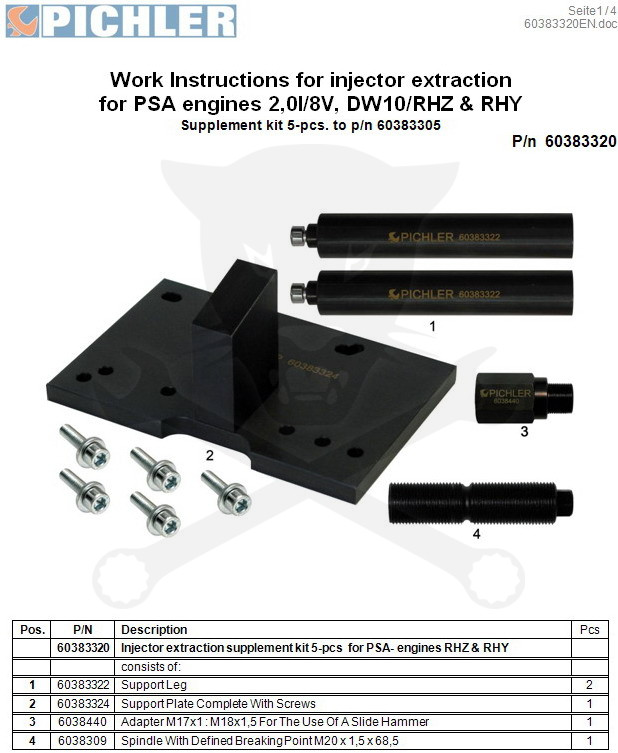 Pichler porlasztó kihúzó hidr. készlet PSA kieg. 8V - DW10 RHY/RHZ - A