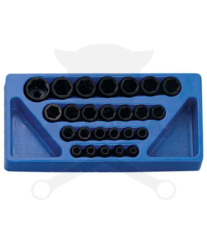 Tálcás Genius dugókulcs, gépi készlet 6 lapú normál 1/2" 25 db-os 1/3