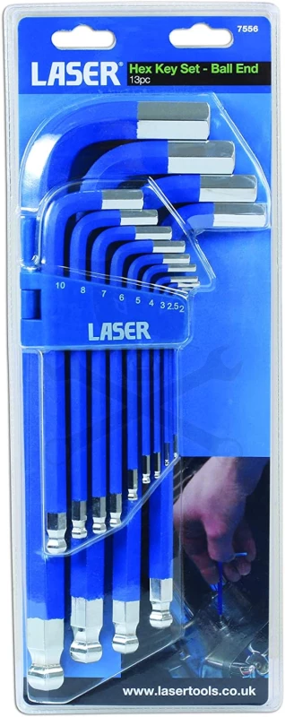 Imbuszkulcs készlet 13 db-os gömbvégű, mágneses - H2 - H19 - Laser