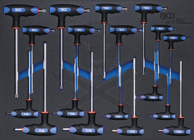 Tálcás T-fogós imbusz + torx csvarhúzó készlet 18 db-os 1/1