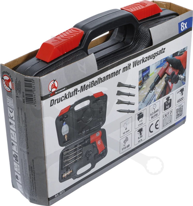 Levegős vésőgép készlet 8 db-os - hatlapú befogás - Kraftman