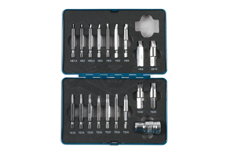 Csavarkiszedő - sérültfejű TorxT10-T55, Imbusz1.5-10 csavarokhoz 19db