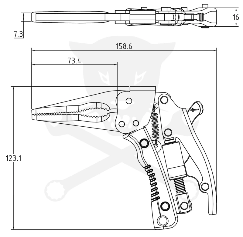 Fogó patent pisztoly formájú spec. fogó hosszú vékony pofa - BGS