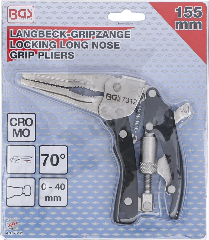 Fogó patent pisztoly formájú spec. fogó hosszú vékony pofa - BGS