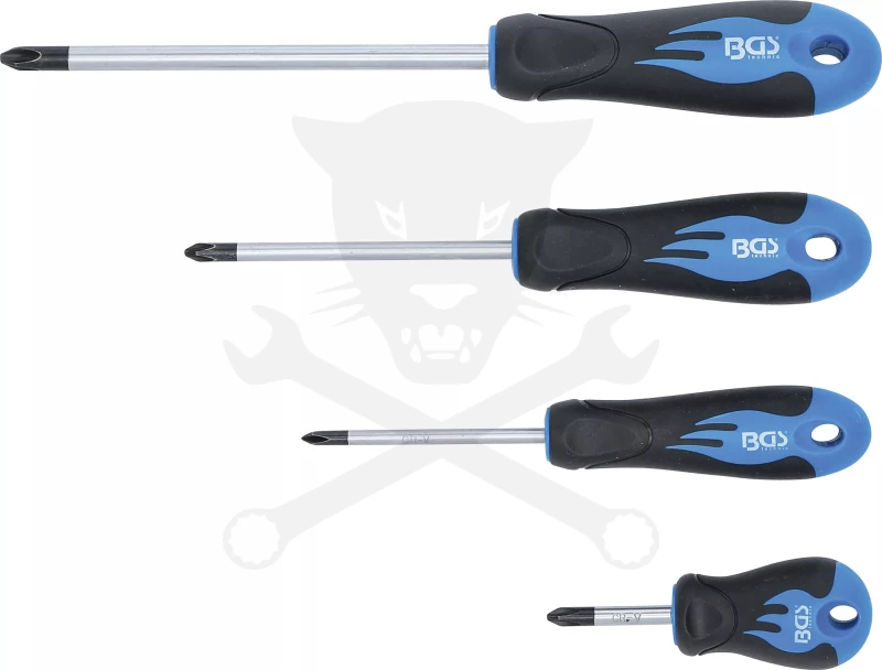 Csavarhúzó készlet Japán JIS-profil 4 db-os JIS1/2/3+ marok JIS2 - BGS