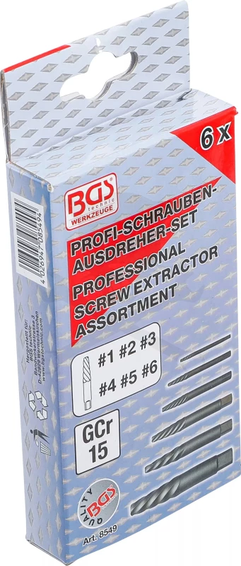 Csavarkiszedő - törtcsavar kihajtó készlet 6 db-os - balos BGS