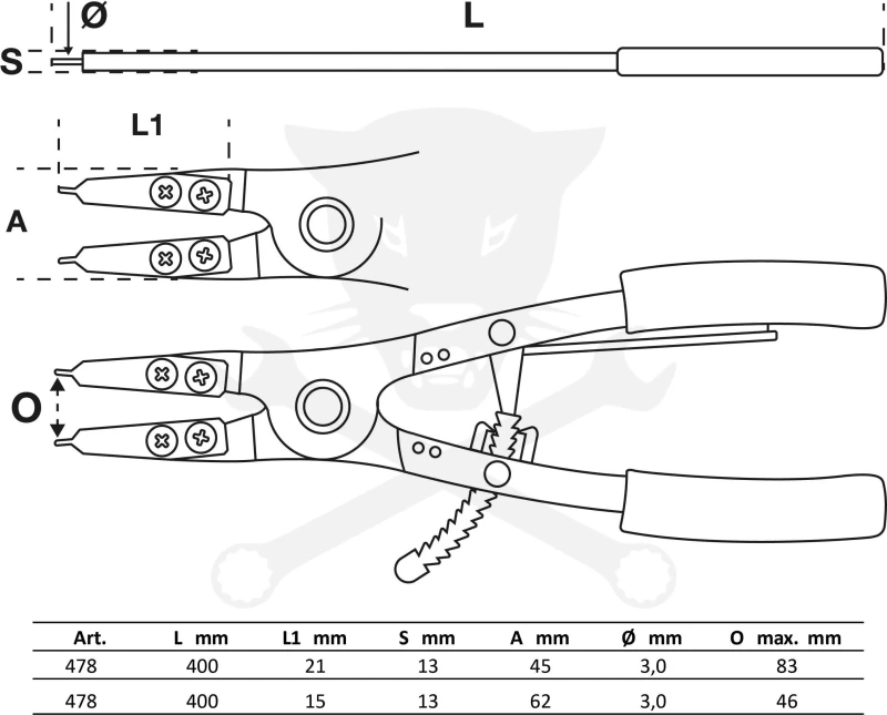Fogó seeger készlet 400 mm külső-belső - cserélhető pofákkal