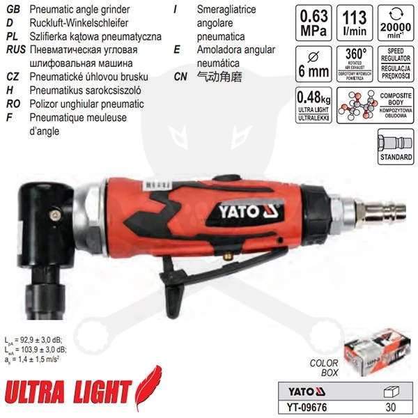 Levegős egyenes csiszológép - turbómaró 1/4" - 90°-os fejjel - Yato