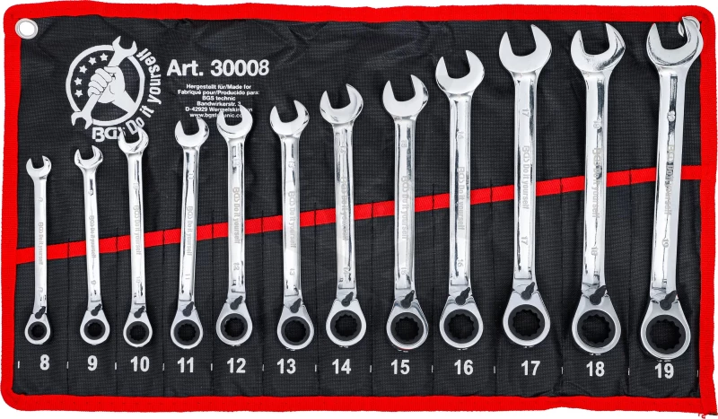 Csillag-villás racsnis készlet 12 db-os 8-19 mm, irányváltós - Kraftman